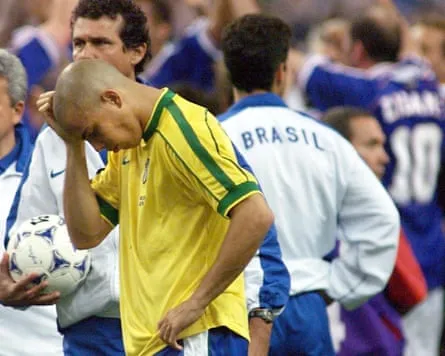 Brazil’s forward Ronaldo after the defeat by France in the World Cup final at Saint-Denis, France, 12 July 1998 Brazil’s forward Ronaldo after the defeat by France in the World Cup final at Saint-Denis, France, 12 July 1998