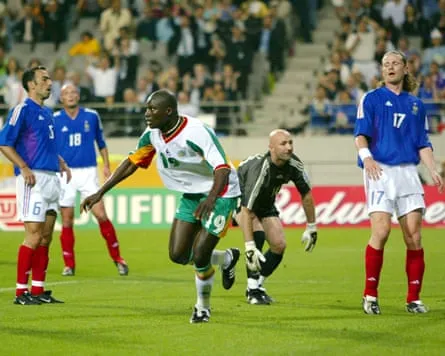 Senegal’s Papa Bouba Diop celebrates his goal against France in Seoul, South Korea, 31 May 2002 Senegal’s Papa Bouba Diop celebrates his goal against France in Seoul, South Korea, 31 May 2002