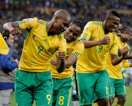 The South Africa team celebrate after Siphiwe Tshabalala scored the opening goal against Mexico in Johannesburg, South Africa, 11 June 2010 The South Africa team celebrate after Siphiwe Tshabalala scored the opening goal against Mexico in Johannesburg, South Africa, 11 June 2010