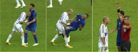 Screengrabs showing Zinedine Zidane’s head-butt on Marco Materazzi during the 2006 World Cup final between France and Italy in Berlin, Germany, 9 July 2006 Screengrabs showing Zinedine Zidane’s head-butt on Marco Materazzi during the 2006 World Cup final between France and Italy in Berlin, Germany, 9 July 2006